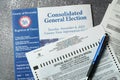 Lake Elsinore, CA, USA - October 18,2022: Closeup of 2022 California Midterm Election Ballot materials.