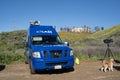 Lake Elsinore, California - The KTLA 5 News van, a CW-affiliated television station, prepares to broadcast live Royalty Free Stock Photo