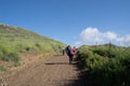 Lake Elsinore, California -Tourists and hikers walk along the trail of Walker Canyon during the Poppy wildflower