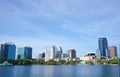 Lake Eola, High-rise buildings, Amphitheater, skyline, and fountain Royalty Free Stock Photo