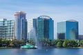 Lake Eola, High-rise buildings, skyline, and fountain Royalty Free Stock Photo