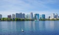 Lake Eola, High-rise buildings, skyline, and fountain Royalty Free Stock Photo