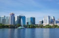 Lake Eola, High-rise buildings, skyline, and fountain Royalty Free Stock Photo