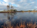 Lake with first ice in winter Royalty Free Stock Photo