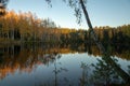 Lake in forest. Autumn. Sunset. Reflections