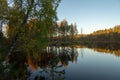 Lake in forest. Autumn. Sunset. Reflections