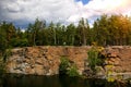 Lake In The Forest With Stone Precipices. Stone Quarry In The Forest. Royalty Free Stock Photo