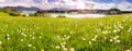 Lake Forggensee and alps mountains in Bavaria at springtime Royalty Free Stock Photo