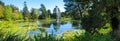 Lake with fountain in the green park during summer, Dublin, Ireland Royalty Free Stock Photo