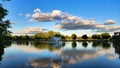 Lake with fountain with green surrounding