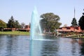 Lake with fountains and aquatic birds, Heritage Park, Synnyvale, California