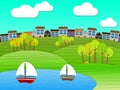 Lake Front Property Or Real Estate For Natural Living In The Countryside - 3d Illustration Royalty Free Stock Photo