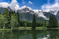 Lake Gaillands with a view of the Mont Blanc. Chamonix. France. Royalty Free Stock Photo