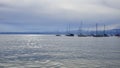 Lake Garda boats moored in the distance at sunset Royalty Free Stock Photo