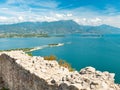 Lake Garda and south Alps peaks from the Rocca di Manerba ruins wall