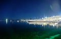 Lake Geneva at night. View of the ship and boats in the harbor Royalty Free Stock Photo