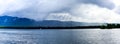 Lake George from the paddle boat during rain storm and clouds. Royalty Free Stock Photo