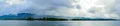 Lake George from the paddle boat during rain storm and clouds. Royalty Free Stock Photo