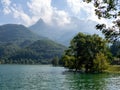 Lake Gramolazzo in the comune of Minucciano, High Garfagnana, in the Provincia di Lucca, Italy. In the Apuan Alps.