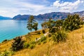 Lake Hawea and the Southern Alps, in Wanaka, Otago, South Island, New Zealand Royalty Free Stock Photo