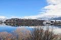 Lake Hayes with snow mountain reflections Royalty Free Stock Photo