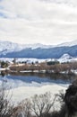 Lake Hayes with snow mountain reflections Royalty Free Stock Photo