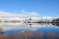 Lake Hayes with snow mountain reflections Royalty Free Stock Photo