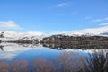 Lake Hayes with snow mountain reflections Royalty Free Stock Photo