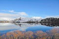 Lake Hayes with snow mountain reflections Royalty Free Stock Photo