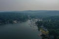 Lake Hopatcong NJ - USA - June 9, 2023: Haze and smog forms over Lake Hopatcong NJ from Canadian Wildfires
