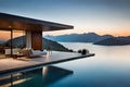 Modern house with anatural infinity pool. Royalty Free Stock Photo