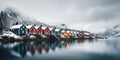 lake houses, scandinavian style. Minimalism. Image for poster. Generative AI Royalty Free Stock Photo