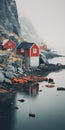 lake houses, scandinavian style. Minimalism. Image for poster. Generative AI Royalty Free Stock Photo