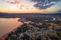 Lake Hume Dam and Village at dusk. Royalty Free Stock Photo