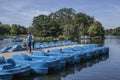 The lake in the Hyde Park - the pedalos. Royalty Free Stock Photo