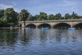 The lake in the Hyde Park - the view of the bridge. Royalty Free Stock Photo