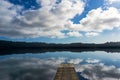 Lake Ianthe with wooden jetty on calm sunny day Royalty Free Stock Photo