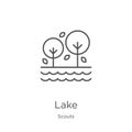 lake icon vector from scouts collection. Thin line lake outline icon vector illustration. Outline, thin line lake icon for website