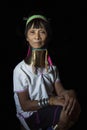 Portrait of a Kayan woman in traditional outfit