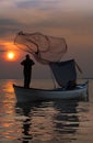 Lake Isikli located in Civril province of Denizli city,Turkey.Small fishing boats are in the frame. Royalty Free Stock Photo