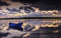 Lake Isikli located in Civril province of Denizli city,Turkey.Small fishing boats are in the frame. Royalty Free Stock Photo