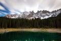 Lake Karersee in front of the mountain range Latemar