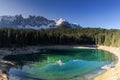 Lake Karersee in front of the mountain range Latemar