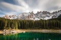 Lake Karersee in front of the mountain range Latemar