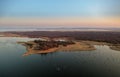 Lake Kariba in Zimbabwe, Africa. Landscape from the air, trees in the water, crocodiles and hippopotamus