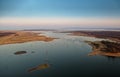 Lake Kariba in Zimbabwe, Africa. Landscape from the air, trees in the water, crocodiles and hippopotamus