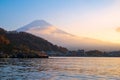 Lake Kawaguchiko at sunset with a magnificent view of Mount Fuji Royalty Free Stock Photo