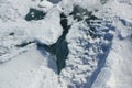 Lake Khubsugul is covered with ice and snow strong cold thick clear blue ice. Lake Khubsugul is a frosty winter day. Amazing