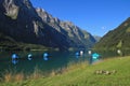 Lake Klontalersee and mountains in Summer. Beautiful travel destination in Switzerland. Royalty Free Stock Photo