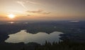 Lake Kochelsee from mountain peak Jochberg during sunset, Bavaria Germany Royalty Free Stock Photo